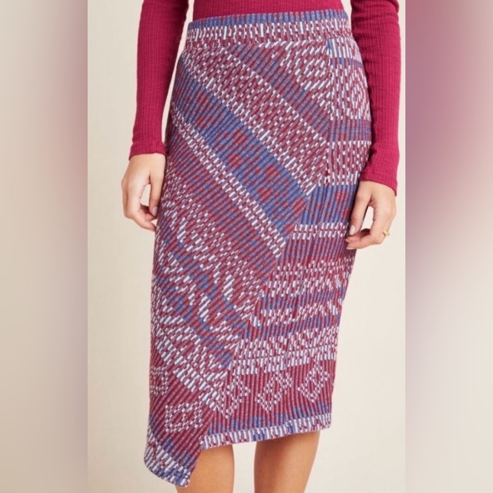 Anthropologie Maeve Women's Burgundy Patterned Knit Skirt